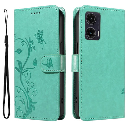 For Motorola Moto G35 5G Case Flower Pattern PU Leather Wallet Phone Cover - Green