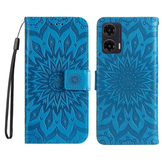 For Motorola Moto G35 5G Case Sunflower Leather Wallet Phone Cover - Blue
