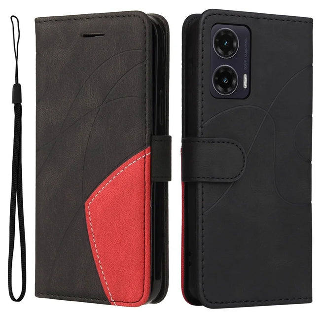 For Motorola Moto G35 5G Leather Case Wallet Stand Color Splicing Phone Cover  - Black