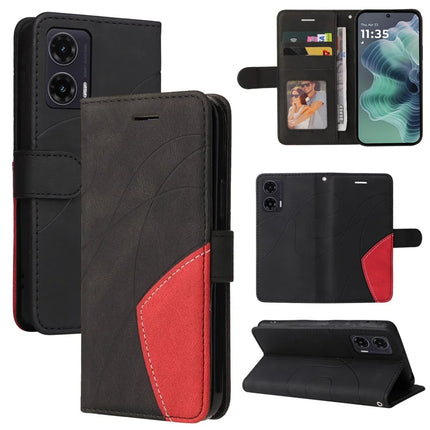 For Motorola Moto G35 5G Leather Case Wallet Stand Color Splicing Phone Cover