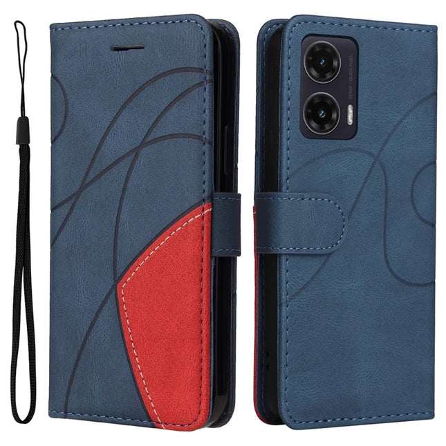 For Motorola Moto G35 5G Leather Case Wallet Stand Color Splicing Phone Cover  - Blue