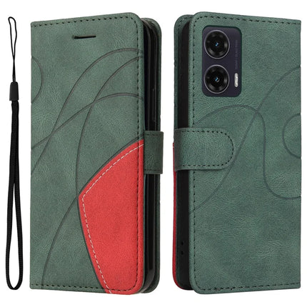 For Motorola Moto G35 5G Leather Case Wallet Stand Color Splicing Phone Cover  - Green