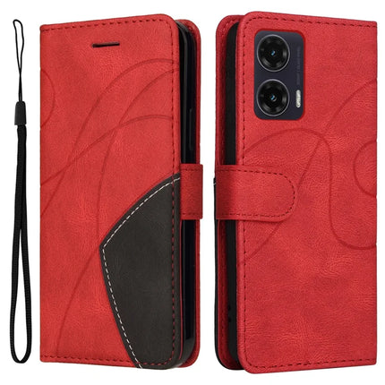 For Motorola Moto G35 5G Leather Case Wallet Stand Color Splicing Phone Cover  - Red