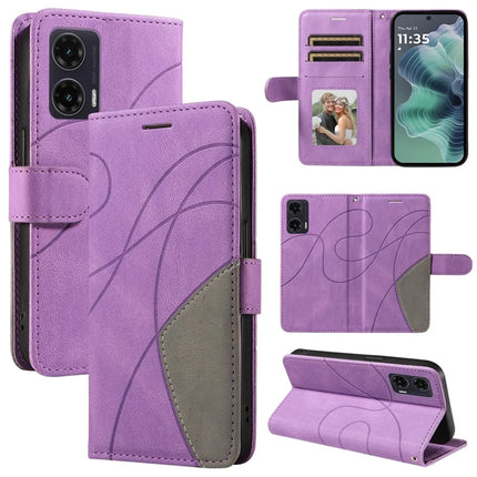 For Motorola Moto G35 5G Leather Case Wallet Stand Color Splicing Phone Cover
