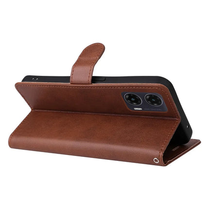 For Motorola Moto G35 5G Case Solid Color Leather Mobile Cover Wallet Stand with Strap