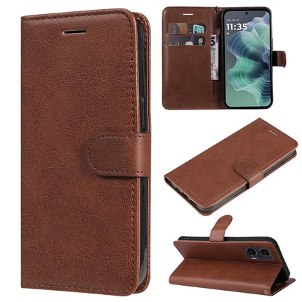 For Motorola Moto G35 5G Case Solid Color Leather Mobile Cover Wallet Stand with Strap