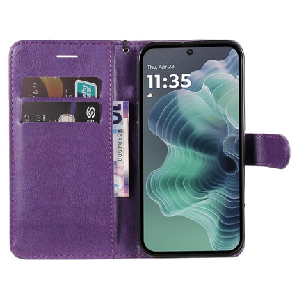 For Motorola Moto G35 5G Case Solid Color Leather Mobile Cover Wallet Stand with Strap