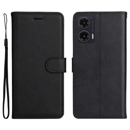 For Motorola Moto G35 5G Case Solid Color Leather Mobile Cover Wallet Stand with Strap - Black