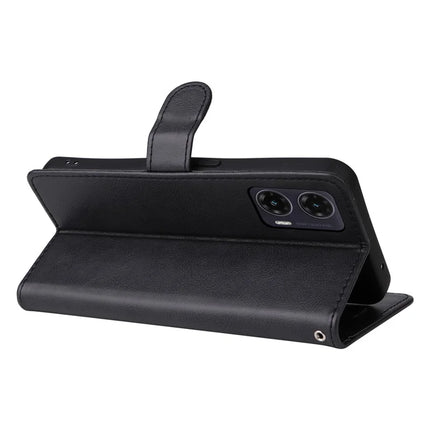 For Motorola Moto G35 5G Case Solid Color Leather Mobile Cover Wallet Stand with Strap