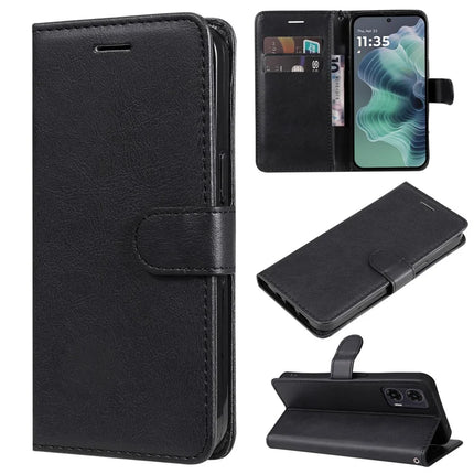 For Motorola Moto G35 5G Case Solid Color Leather Mobile Cover Wallet Stand with Strap