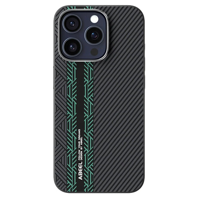 ABEEL For iPhone 15 Pro Case PC + TPU + Aluminum Alloy + PU Leather Phone Cover Compatible with MagSafe - Texture 2