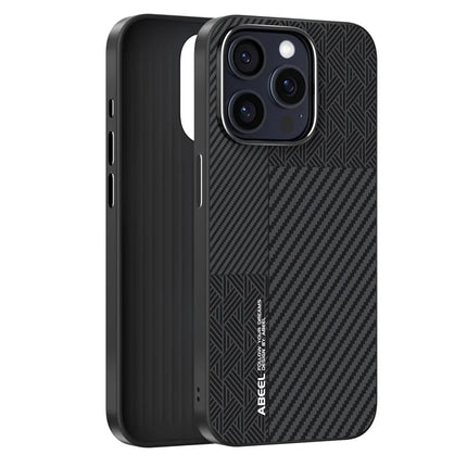 ABEEL For iPhone 15 Pro Case PC + TPU + Aluminum Alloy + PU Leather Phone Cover Compatible with MagSafe