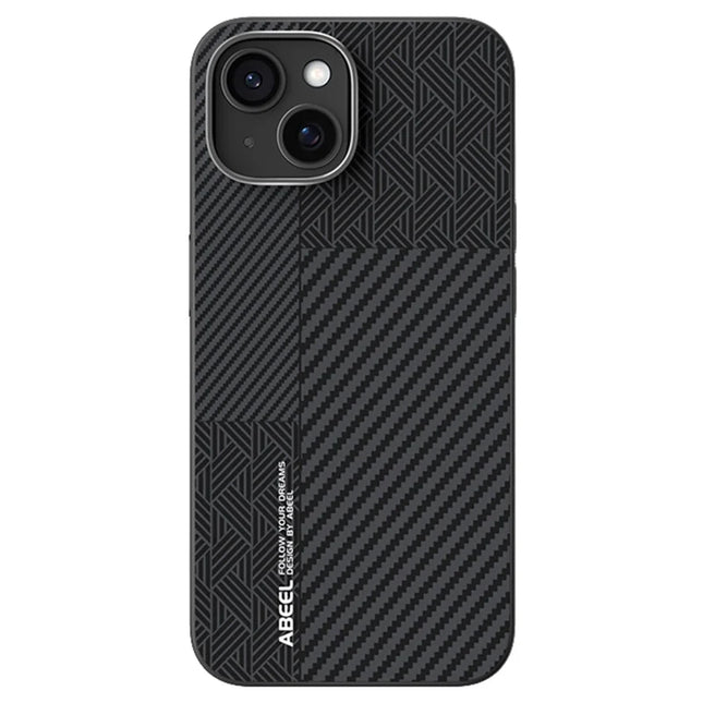 ABEEL For iPhone 14 Case PC + TPU + Aluminum Alloy + PU Leather Phone Cover Compatible with MagSafe - Texture 1