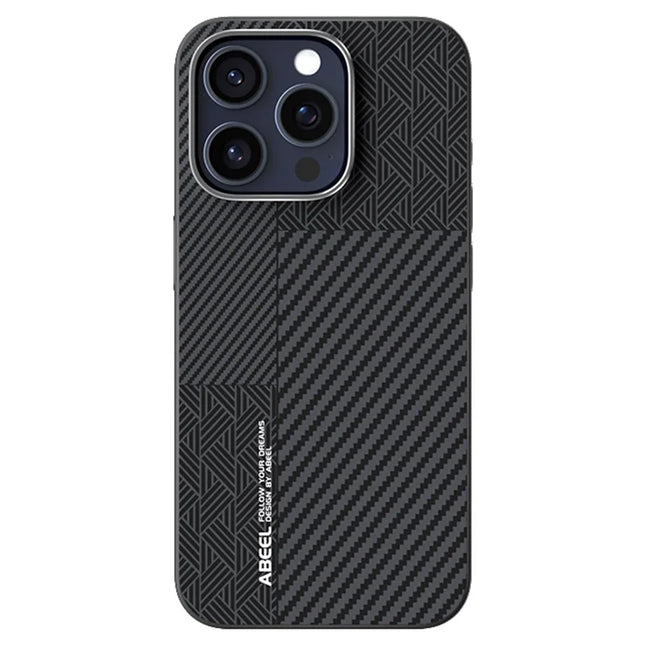 ABEEL For iPhone 14 Pro Max Case PC + TPU + Aluminum Alloy + PU Leather Phone Cover Compatible with MagSafe - Texture 1