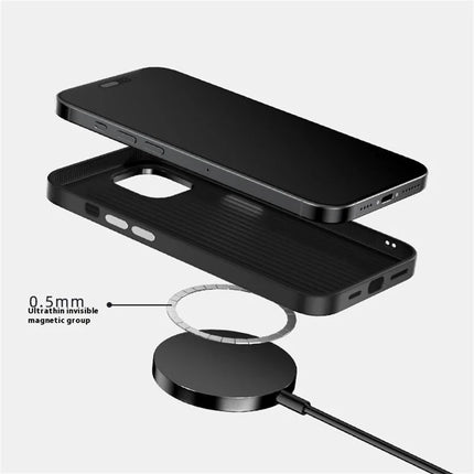 ABEEL For iPhone 13 Case PC + TPU + Aluminum Alloy + PU Leather Phone Cover Compatible with MagSafe