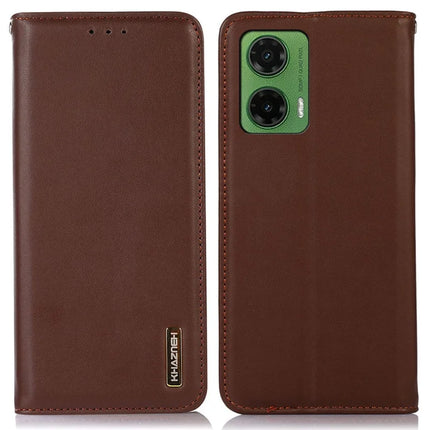 KHAZNEH For Motorola Moto G35 5G Case Genuine Cow Leather Wallet Phone Cover Nappa Texture - Brown