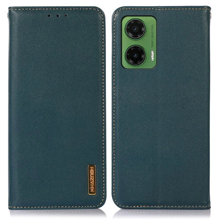KHAZNEH For Motorola Moto G35 5G Case Genuine Cow Leather Wallet Phone Cover Nappa Texture - Green