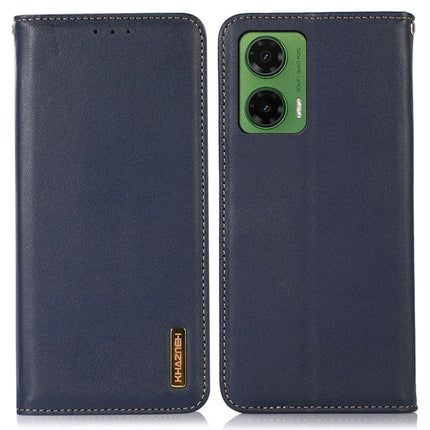 KHAZNEH For Motorola Moto G35 5G Case Genuine Cow Leather Wallet Phone Cover Nappa Texture - Blue