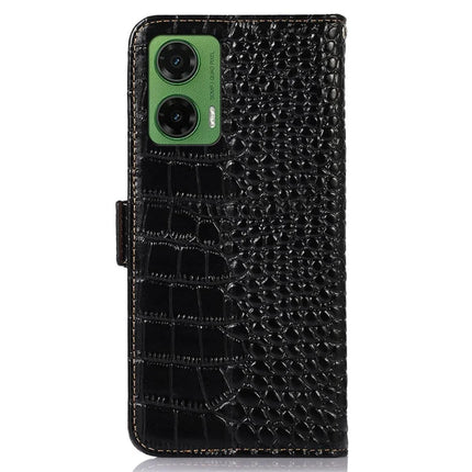 For Motorola Moto G35 5G Case Crocodile Texture Genuine Cow Leather Phone Wallet Cover