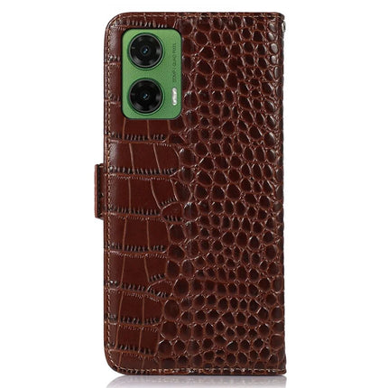 For Motorola Moto G35 5G Case Crocodile Texture Genuine Cow Leather Phone Wallet Cover