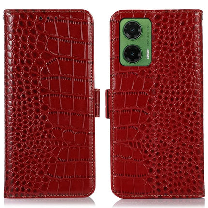 For Motorola Moto G35 5G Case Crocodile Texture Genuine Cow Leather Phone Wallet Cover - Red