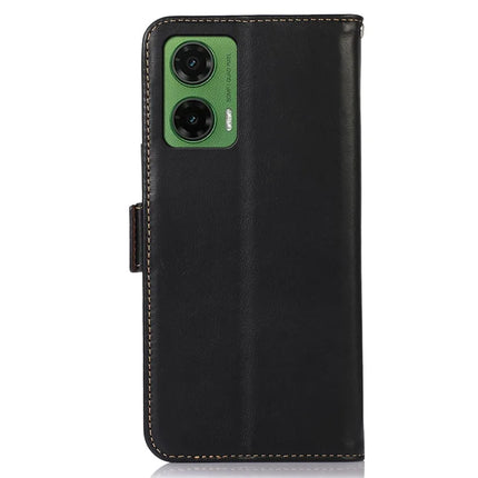 For Motorola Moto G35 5G Case RFID Blocking Genuine Cow Leather Wallet Phone Cover