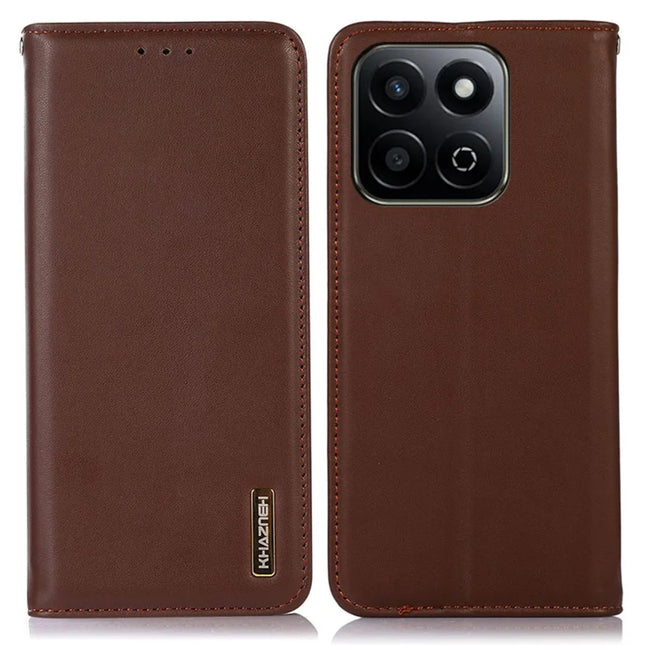 KHAZNEH For Honor X7c 4G / 200 Smart 5G / Play 60 Plus 5G Case Genuine Cow Leather Wallet Phone Cover Nappa Texture - Brown