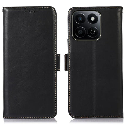 For Honor X7c 4G / 200 Smart 5G / Play 60 Plus 5G Case RFID Blocking Genuine Cow Leather Wallet Phone Cover - Black
