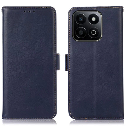 For Honor X7c 4G / 200 Smart 5G / Play 60 Plus 5G Case RFID Blocking Genuine Cow Leather Wallet Phone Cover - Blue
