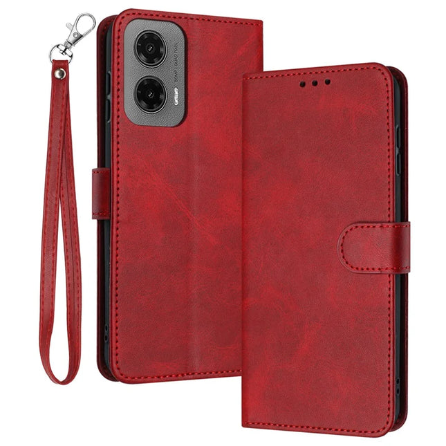 For Motorola Moto G35 5G Case Flip Stand PU Leather Wallet Phone Cover Calf Texture - Red