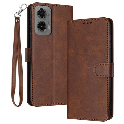 For Motorola Moto G35 5G Case Flip Stand PU Leather Wallet Phone Cover Calf Texture - Brown