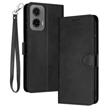 For Motorola Moto G35 5G Case Flip Stand PU Leather Wallet Phone Cover Calf Texture - Black