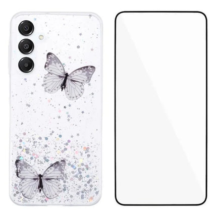 WANLONFENG AW Series for Samsung Galaxy A16 4G / 5G Case with Screen Film TPU Phone Cover PVC Butterfly Epoxy - White