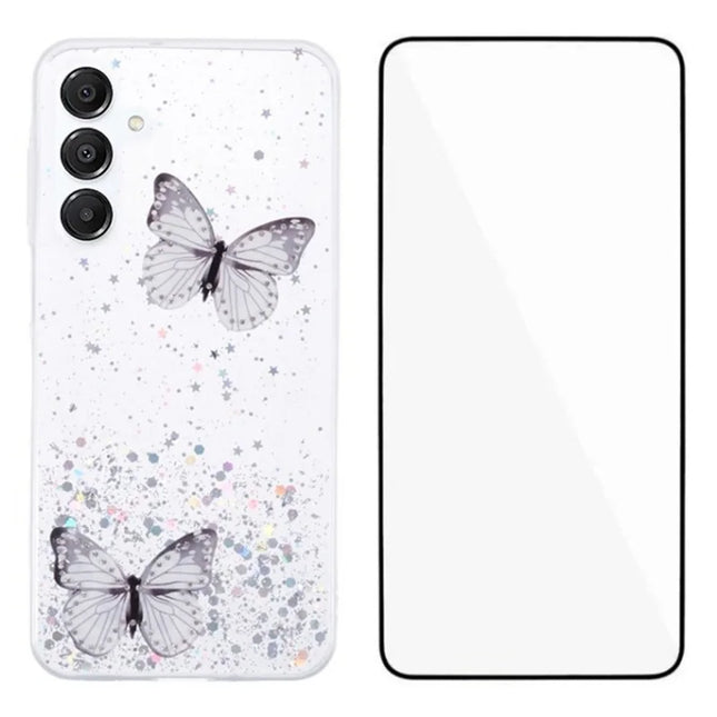 WANLONFENG AW Series for Samsung Galaxy A16 4G / 5G Case with Screen Film TPU Phone Cover PVC Butterfly Epoxy - White