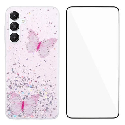 WANLONFENG AW Series for Samsung Galaxy A16 4G / 5G Case with Screen Film TPU Phone Cover PVC Butterfly Epoxy - Pink