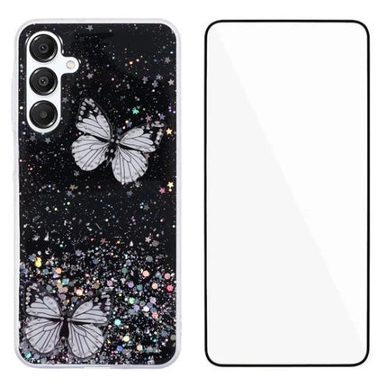WANLONFENG AW Series for Samsung Galaxy A16 4G / 5G Case with Screen Film TPU Phone Cover PVC Butterfly Epoxy - Black