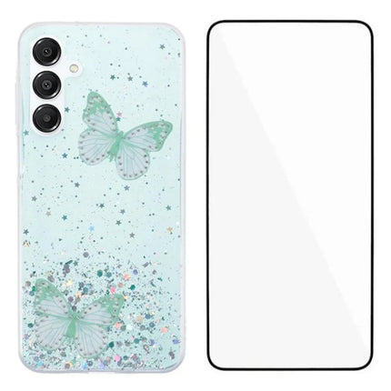 WANLONFENG AW Series for Samsung Galaxy A16 4G / 5G Case with Screen Film TPU Phone Cover PVC Butterfly Epoxy - Green