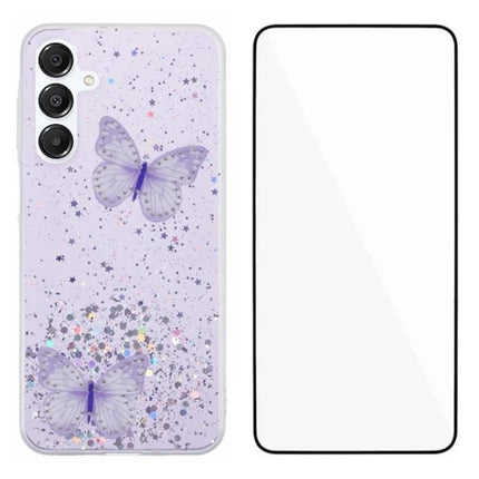 WANLONFENG AW Series for Samsung Galaxy A16 4G / 5G Case with Screen Film TPU Phone Cover PVC Butterfly Epoxy - Purple