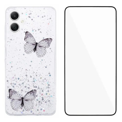 WANLONFENG AW Series for Samsung Galaxy A06 Case with Screen Film TPU Phone Cover PVC Butterfly Epoxy - White