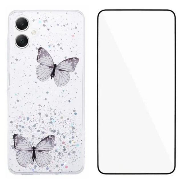 WANLONFENG AW Series for Samsung Galaxy A06 Case with Screen Film TPU Phone Cover PVC Butterfly Epoxy - White