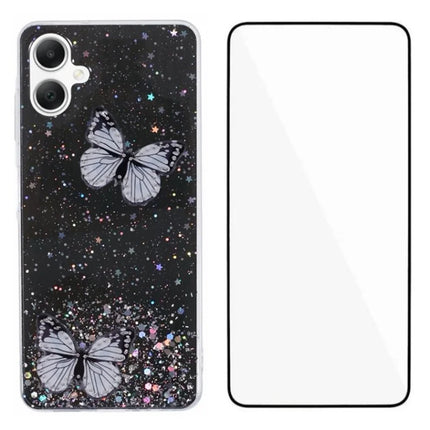 WANLONFENG AW Series for Samsung Galaxy A06 Case with Screen Film TPU Phone Cover PVC Butterfly Epoxy - Black