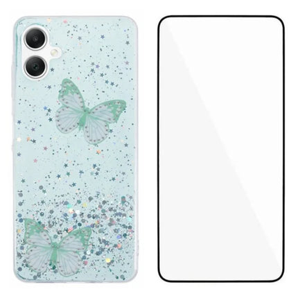 WANLONFENG AW Series for Samsung Galaxy A06 Case with Screen Film TPU Phone Cover PVC Butterfly Epoxy - Green