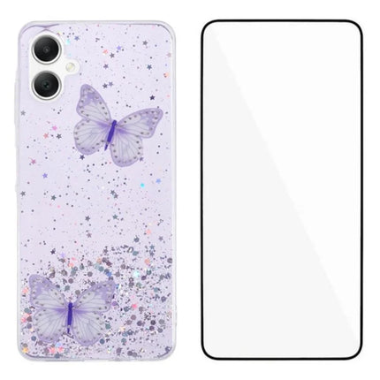 WANLONFENG AW Series for Samsung Galaxy A06 Case with Screen Film TPU Phone Cover PVC Butterfly Epoxy - Purple
