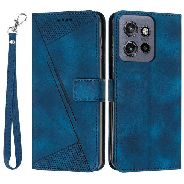 For Motorola Edge 50 Neo 5G / Moto S50 5G / Thinkphone 25 5G Case Handbag Imprinted Triangle Leather Phone Cover - Sapphire