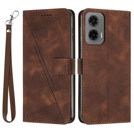 For Motorola Moto G35 5G Case Handbag Imprinted Triangle Leather Phone Cover - Brown