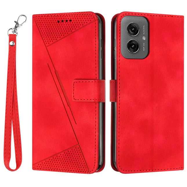 For Motorola Moto G55 5G Case Handbag Imprinted Triangle Leather Phone Cover - Red