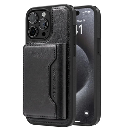 For iPhone 15 Pro Max Magnetic Case Leather Back Phone Cover with Detachable Card Bag