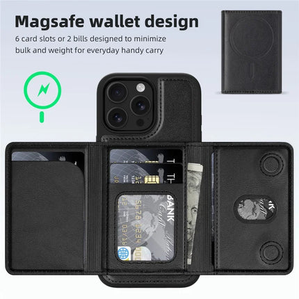 For iPhone 15 Pro Max Magnetic Case Leather Back Phone Cover with Detachable Card Bag