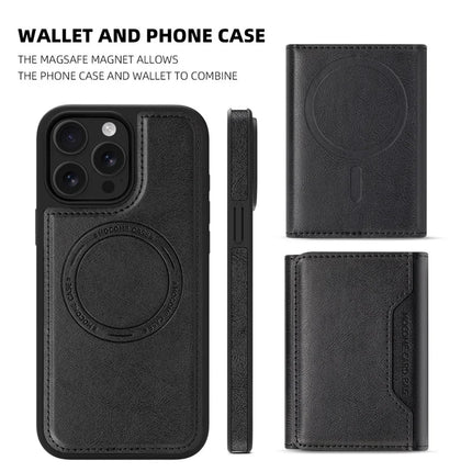For iPhone 15 Pro Max Magnetic Case Leather Back Phone Cover with Detachable Card Bag