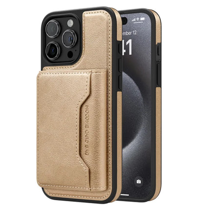 For iPhone 15 Pro Max Magnetic Case Leather Back Phone Cover with Detachable Card Bag